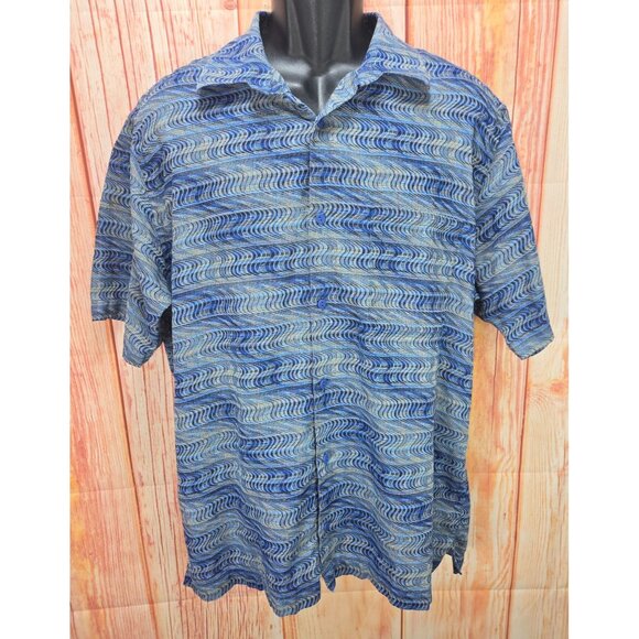JHANE BARNES Mens Large Blue Short Sleeve Button-Up Shirt Japanese Fabric - Picture 1 of 6